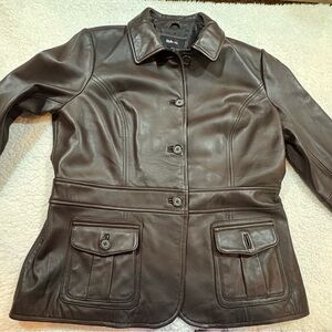 Style & Co Brown Leather Jacket with Tailored Fit and Classic Collar